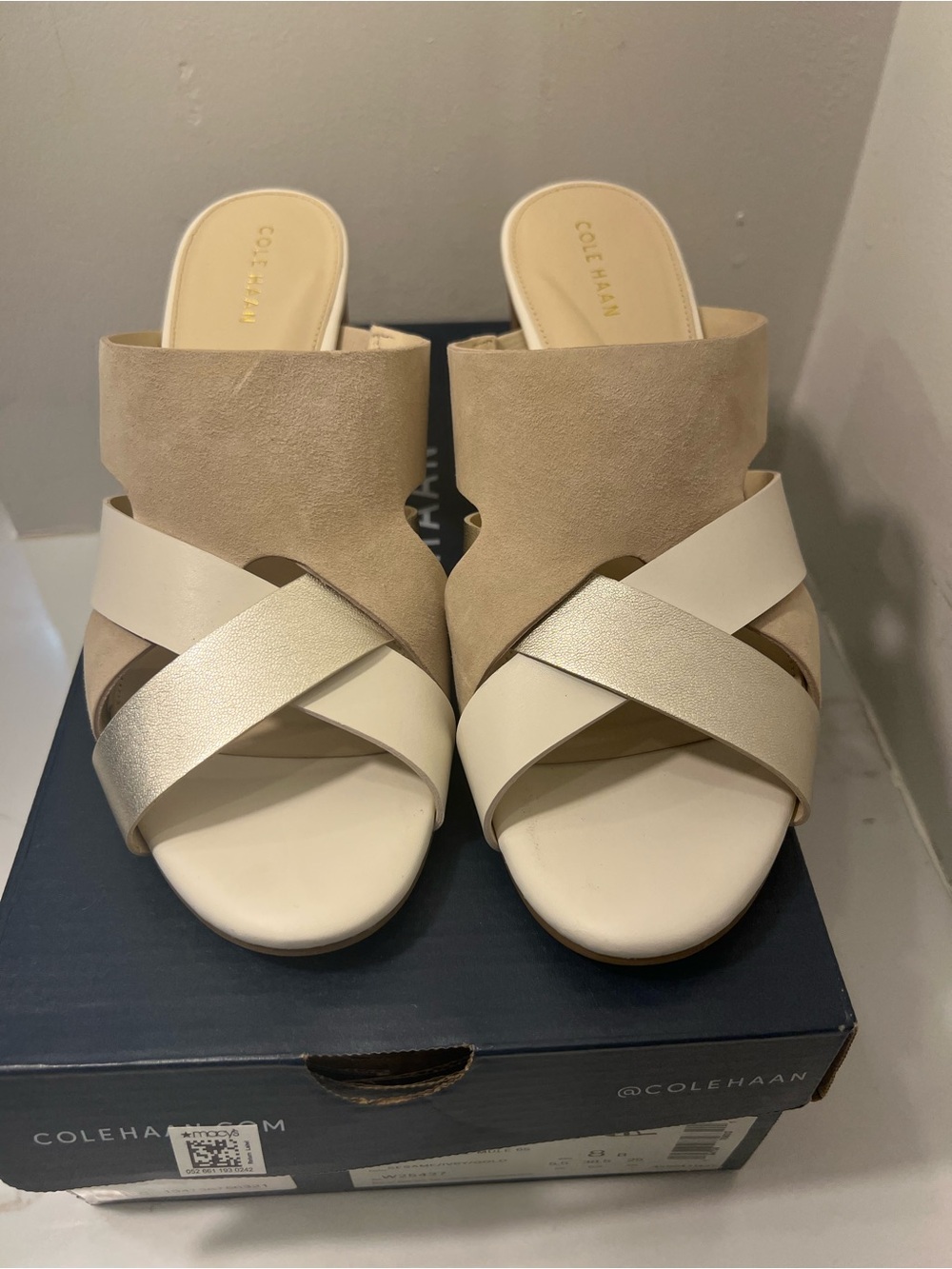 Cole Haan Beige and Cream Crisscross Slide Mules